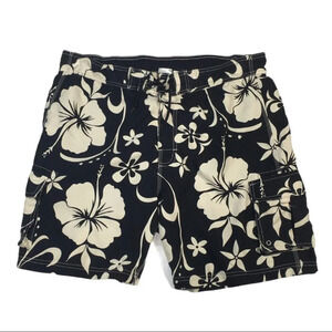 SH33 Sand & Sun Hawaiian Floral Swim Trunks L